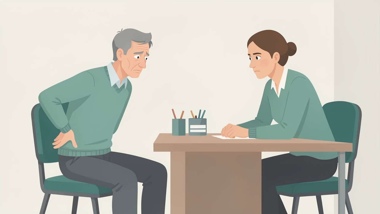 Prostate cancer, progressive back pain, bilateral leg numbness and 10 kg weight loss form a red-flag cluster: limit the exam to a rapid neurological screen and make an emergency referral the same day.