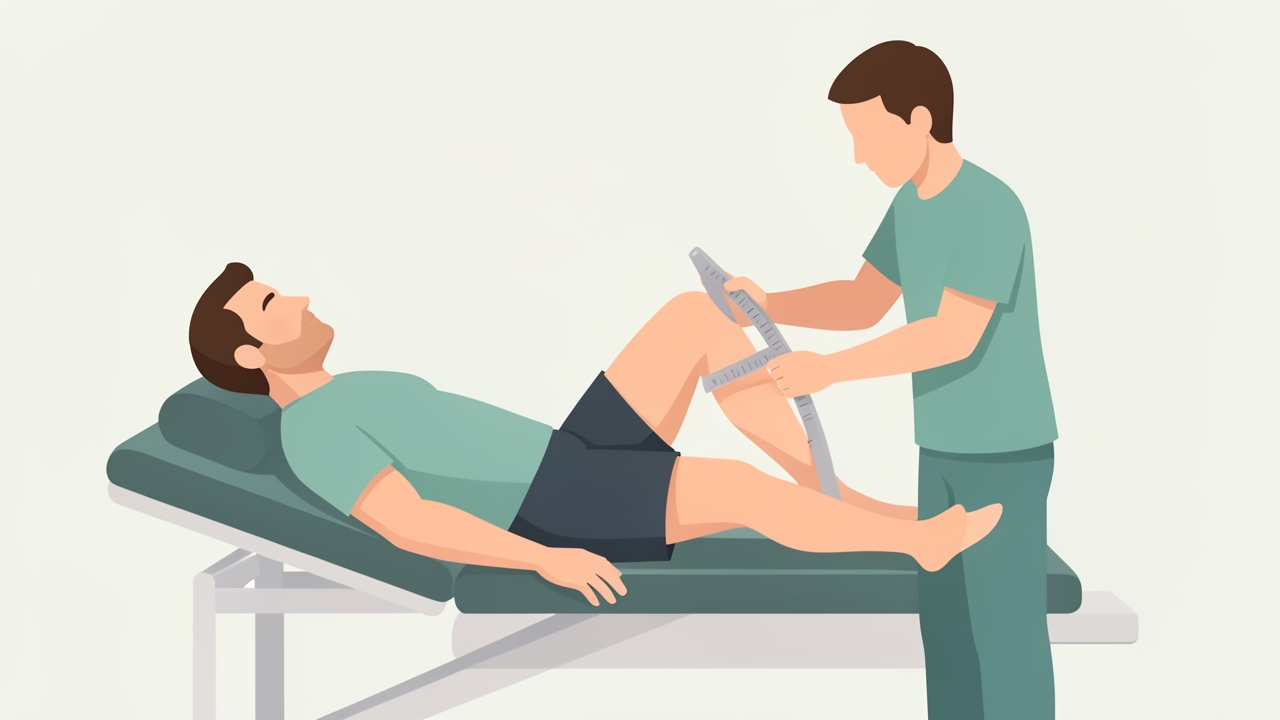 Progression rests on objective measures: pain on the VAS (0–10), goniometric range of motion, manual muscle testing (grades 0–5) and functional tests.