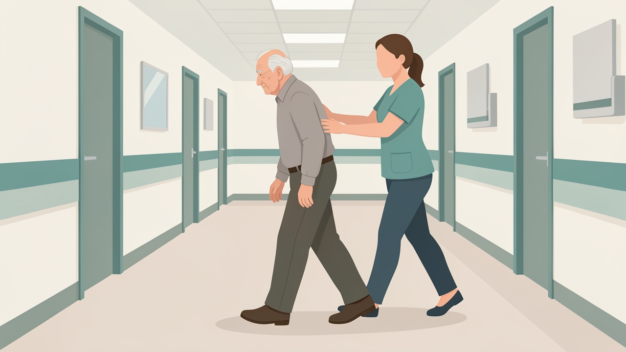 Parkinson's disease: bradykinesia, rigidity and postural instability limit mobility, so assessment covers gait, balance and coordination.