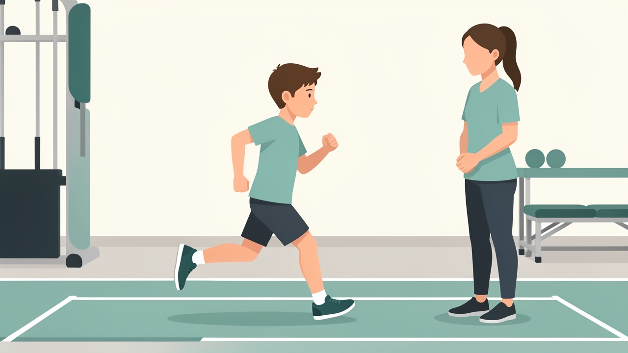A 10-year-old with difficulty running: analysis showed excessive foot pronation and decreased hip extension.